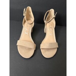 Sugar Womens Sandal Heels Ankle Strap Block Heel Beige Suede Look Size 7M